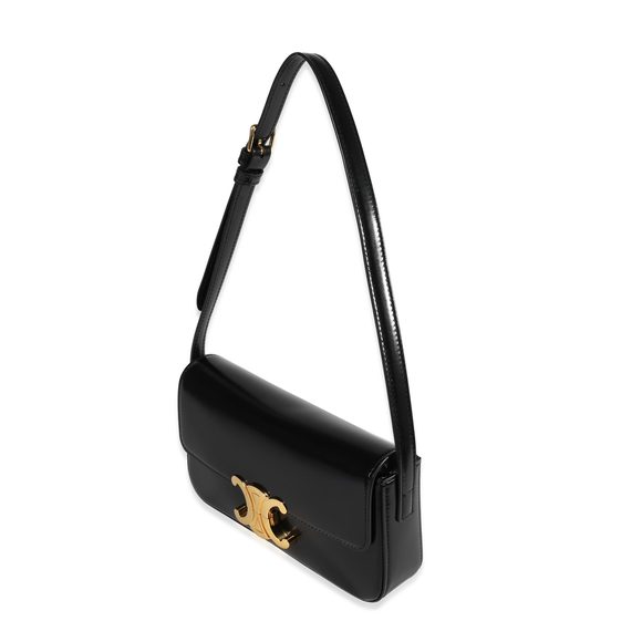 Celine Black Shiny Calfskin Triomphe Shoulder Bag - Picture 2 of 6